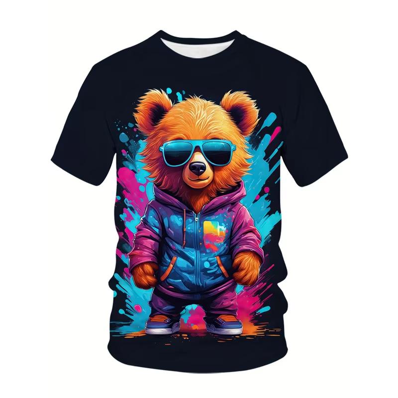 Men's 3D Animal Print Short Sleeve T-shirt Cute Bear Graphic T-shirt Kids Casual summer T-shirt Cool fashion