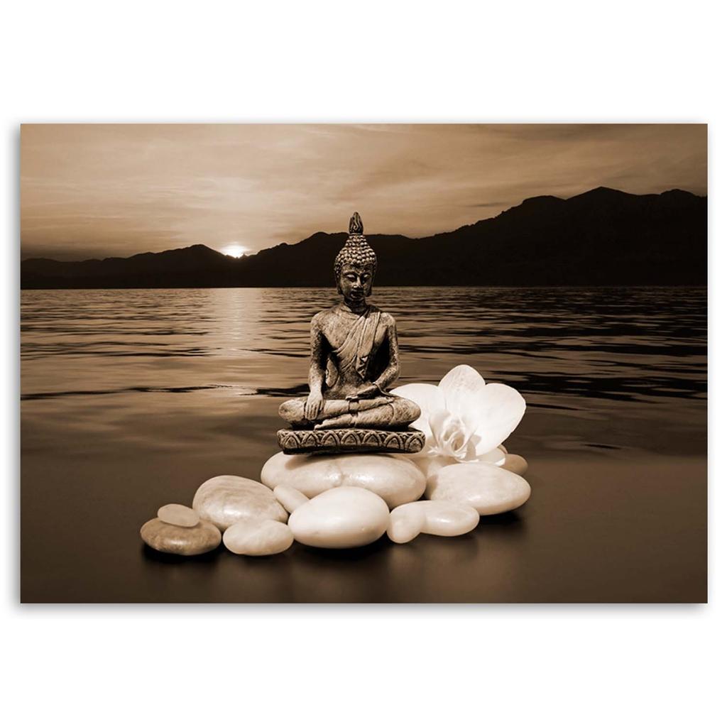 Canvas print, Buddha on stones brown