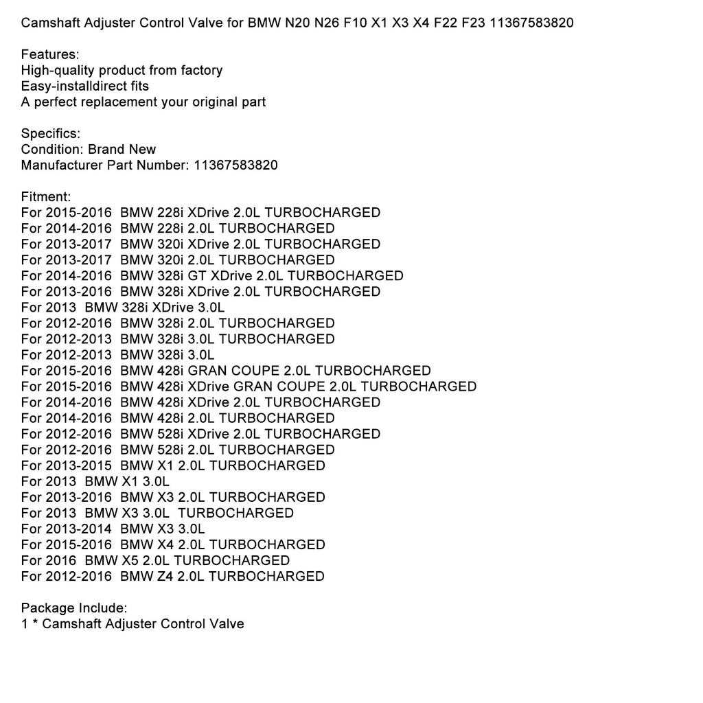 Camshaft Adjuster Control Valve for BMW N20 N26 F10 X1 X3 X4 F22 F23 11367583820