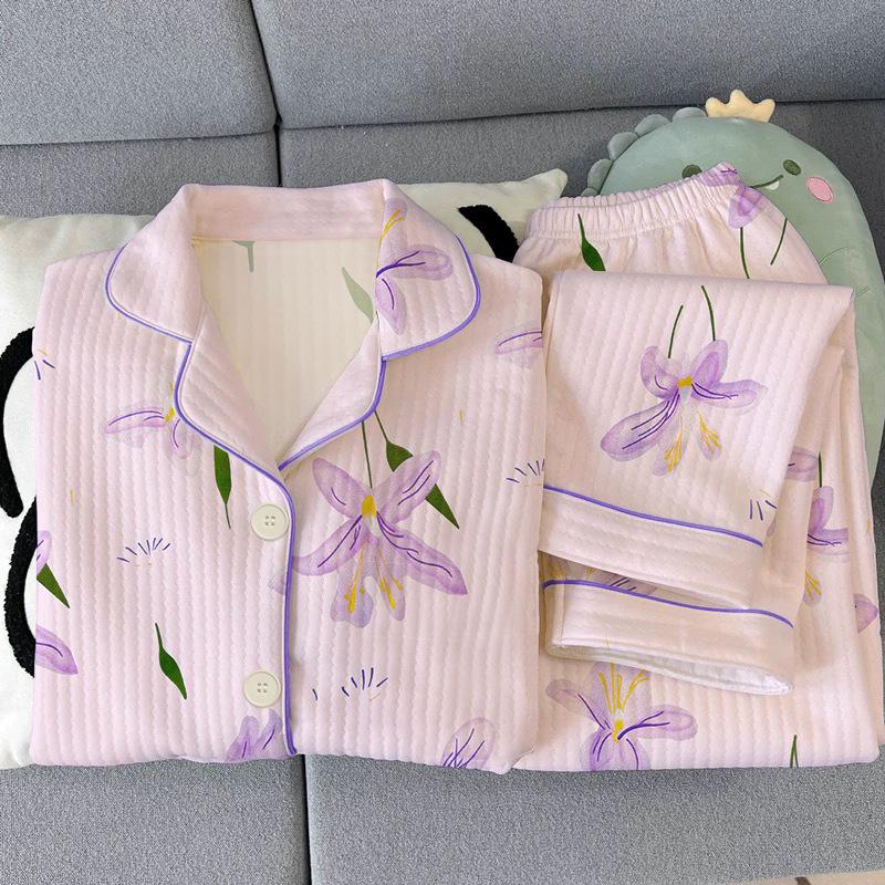 National style flowers autumn and winter new warm air cotton middle-aged and elderly mother retro high-end loungewear suit