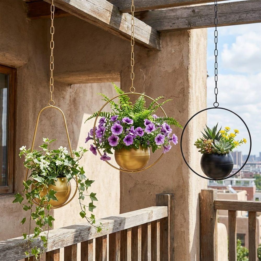 Minimalist Metal Hanging Flower Pot Iron Art Hanging Plant Bucket Balcony Decoration