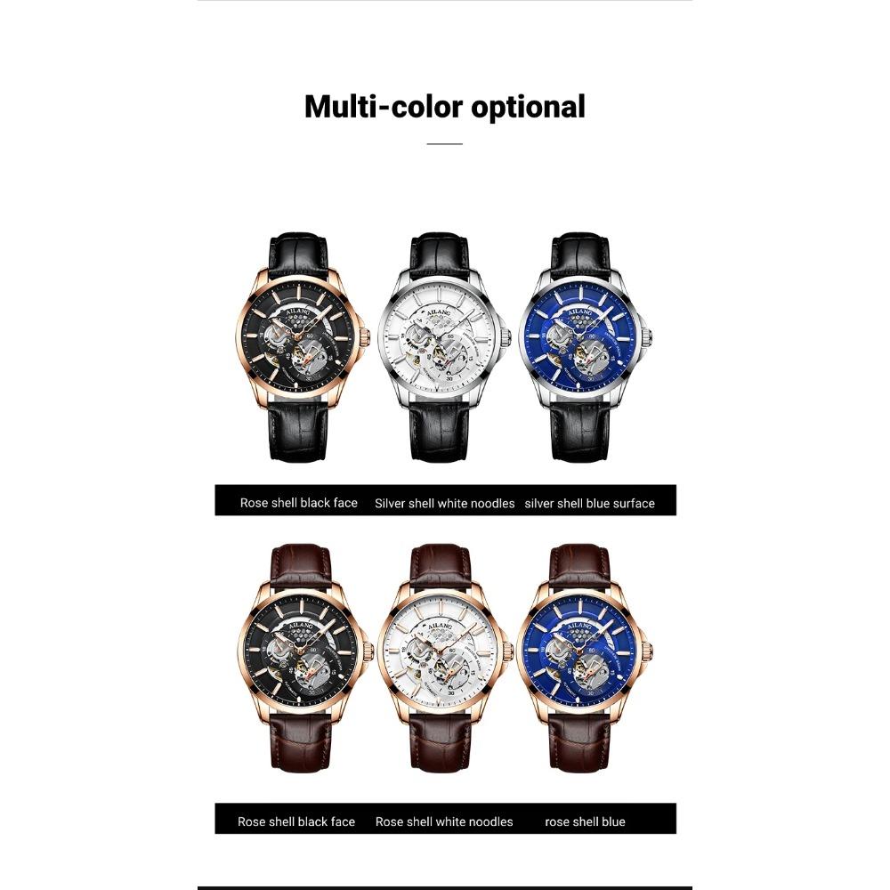 AILANG Men Automatic Mechanical Wristwatch Hollow Skeleton Dial Stainless Steel Band Business Sport Male Watch