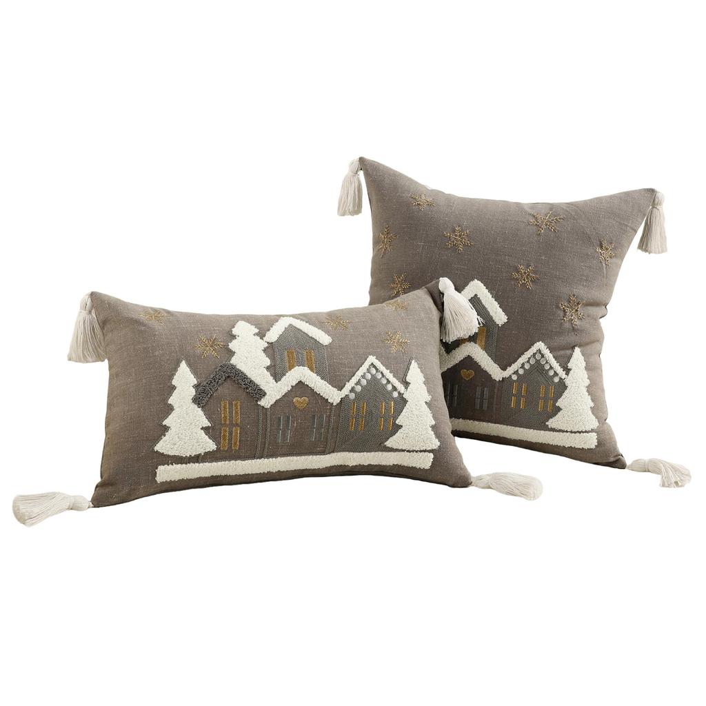 Christmas Snowflake Embroidery Throw Pillow Cover 45x45cm Red Winter Decor Farmhouse Cushion Case