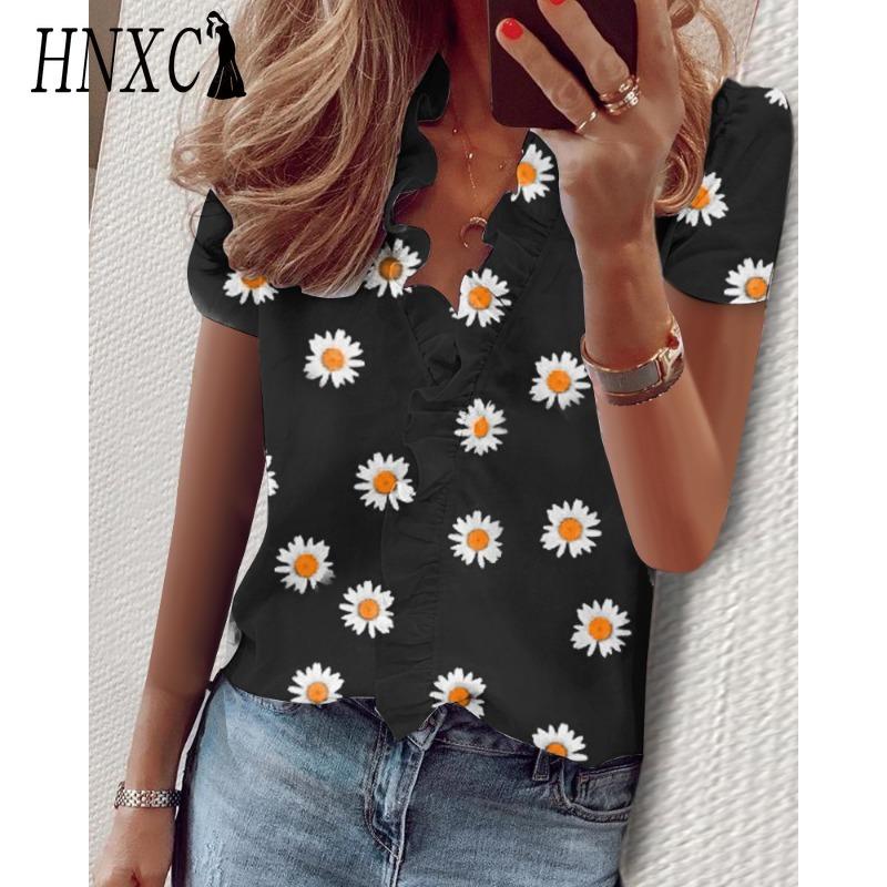 HNXC Женские модные повседневные блузки и рубашки с коротким рукавом и V-образным вырезом