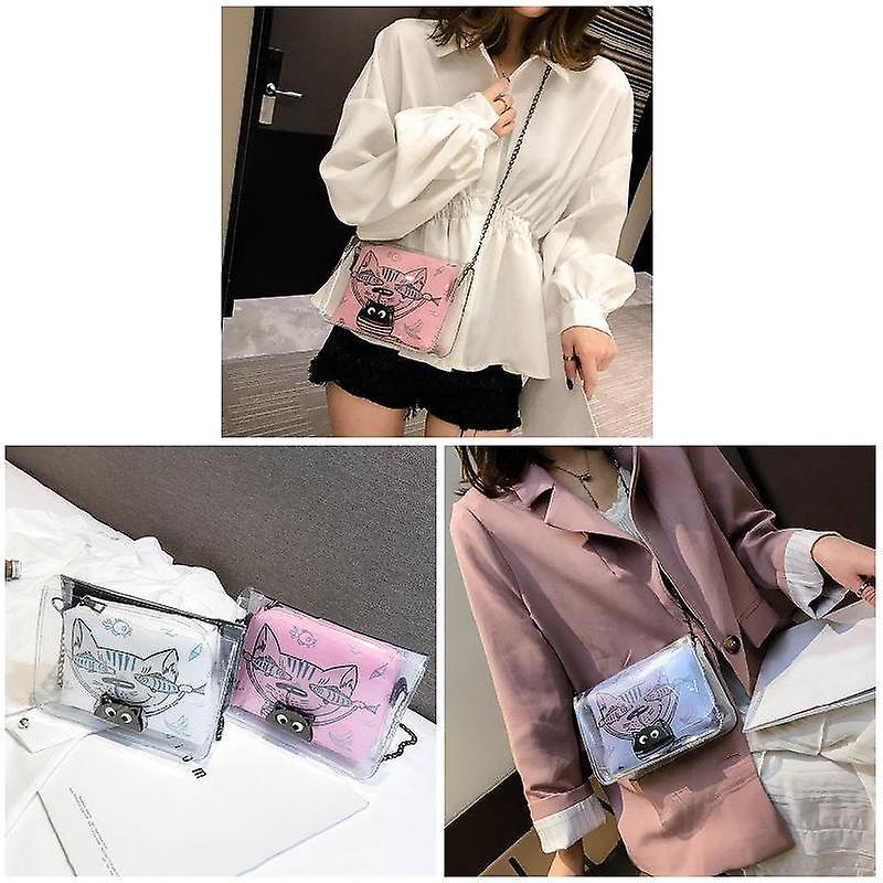Women Cartoon Animal Print Transparent Shoulder Bag with Adjustable Metal Chain New