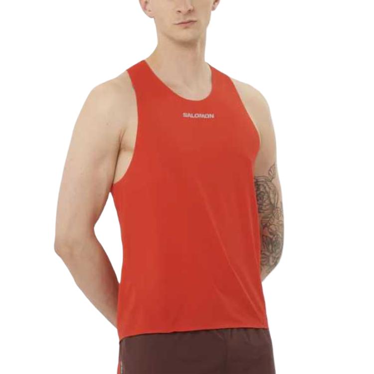 SALOMON Tank Tops Men's Red Crew Neck Moderate Other C26938