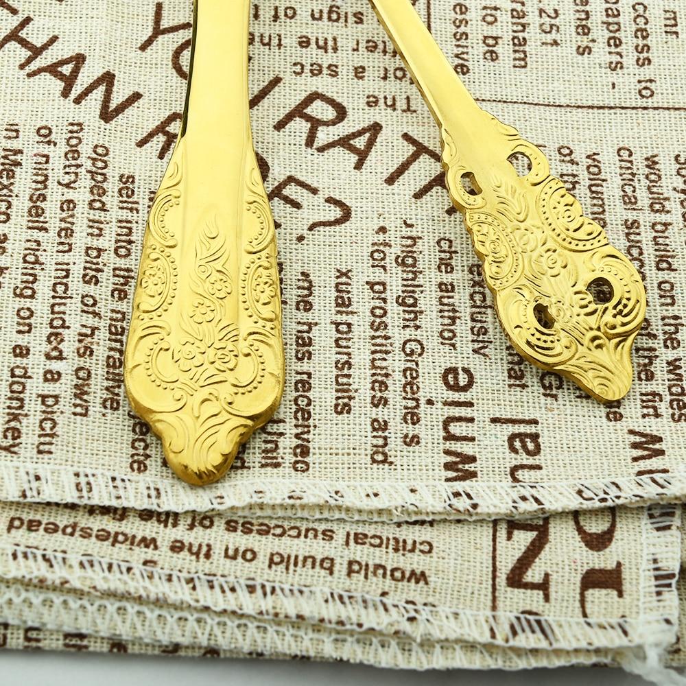 Золотой роскошный набор столовой посуды, винтажные столовые приборы в стиле вестерн, позолоченные столовые приборы из нержавеющей стали 304, набор ножей и вилок, кухонная посуда