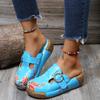 Fashion 2024 Summer New Thick Bottom Flat Bottom Sandals Ethnic Candy Color Ladies Beach Toe Slippers Printing Embossed Retro Sandals