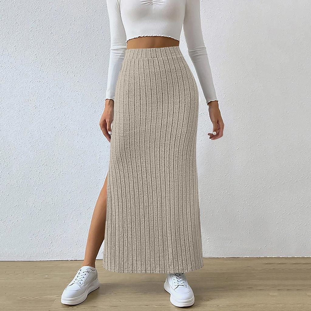 Новая летняя тонкая вязаная юбка с высокой талией и боковым разрезом для женских брюк