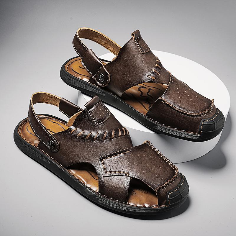 Men's Sandals Genuine Leather Summer Breathable Roman Sandals Antiskid Outdoor Beach Sandals Handmade Designer Shoes Mocassins