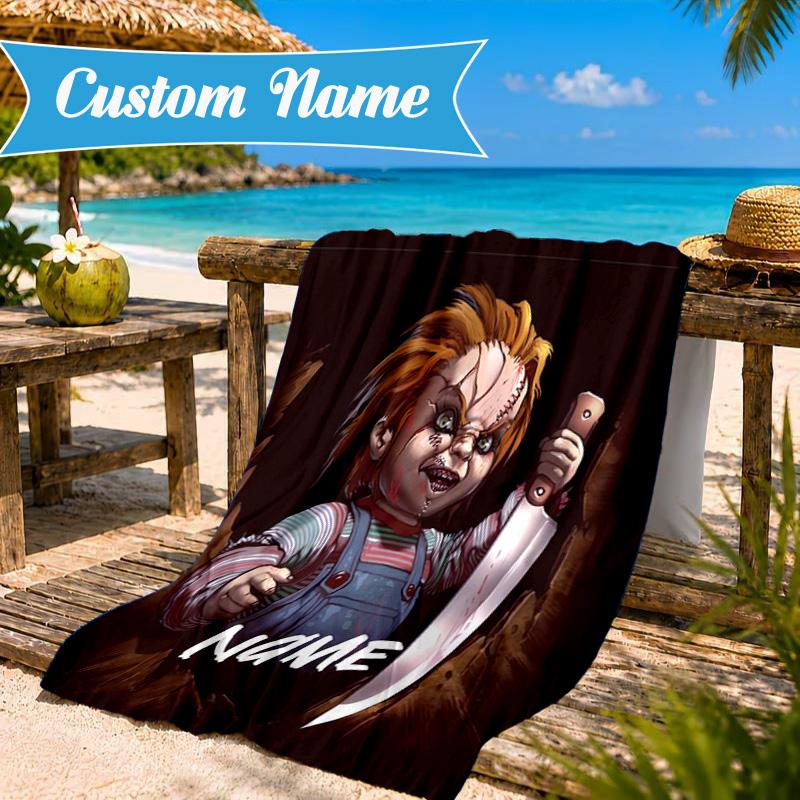 Custom Name Chucky's Bloody Tale Beach Towel Microfiber Beach Towel, Lightweight and Quick-Dry, for Summer Travel, Swimming Pool Gift