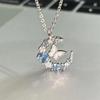 17KM Sweet Pink Zircon Pendant Necklace Heart Bow Chain Choker for Women Jewelry Accessories