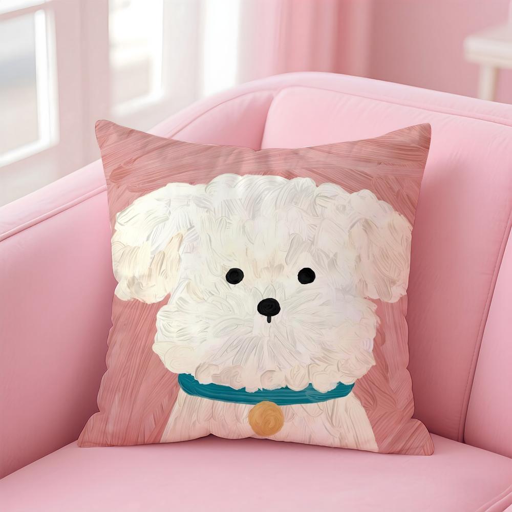 NICE CUTE Bichon Frise dog Cushion Cover Pillow Case Soft Friendly Fabric  Concealed Zipper