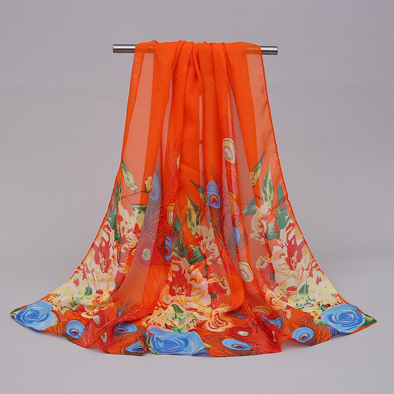 Весенне-летний шифоновый шелковый шарф: Легкая, напечатанная и универсальная женская солнцезащитная шаль