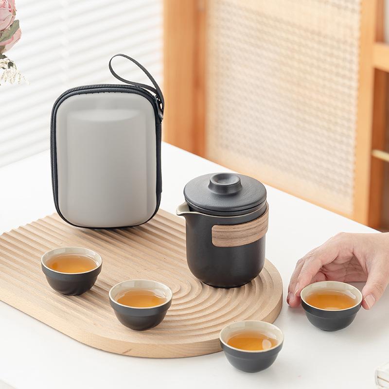 Coarse pottery big words and simple travel tea set custom kung fu tea set Kuaike cup business travel company commemoration