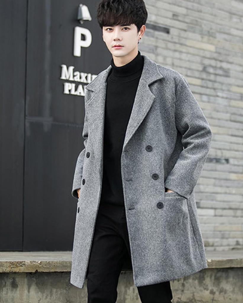 JHIJSC Long Chesterfield Business Solid Plus Size Men's Coat, Autumn/Winter, Style, Color, Stylish, (2XL, Gray)