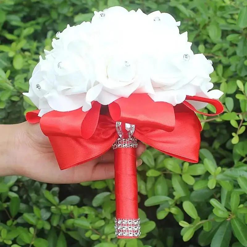1 шт. Новые 18 см Кристальные розы Жемчуг Свадебные Свадебные Цветы для Держания День Святого Валентина Предложение Имитация Букета для Фотографии