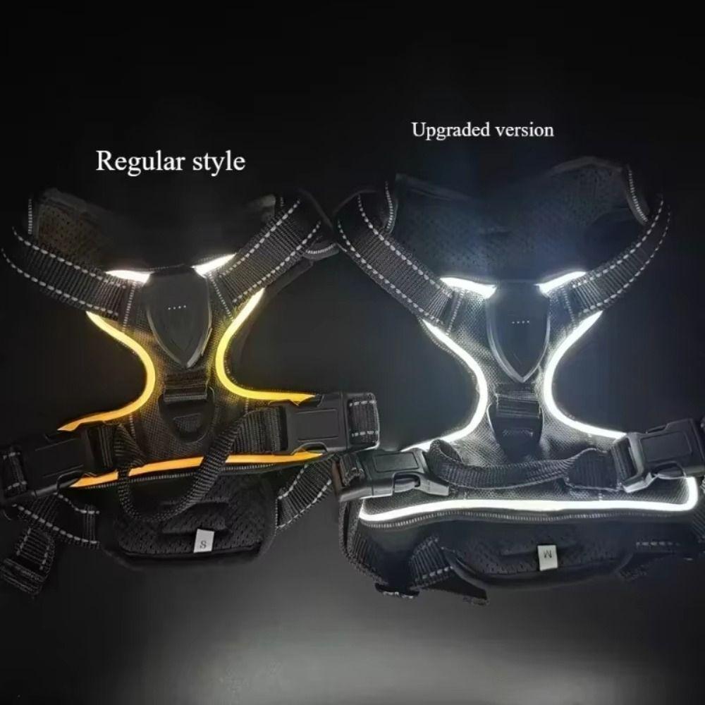 Light Up LED Dog Harness Rechargeable Adjustable Luminous Pet Chest Strap Flashing Padded Collar Dog Glow Vest for Night Walking