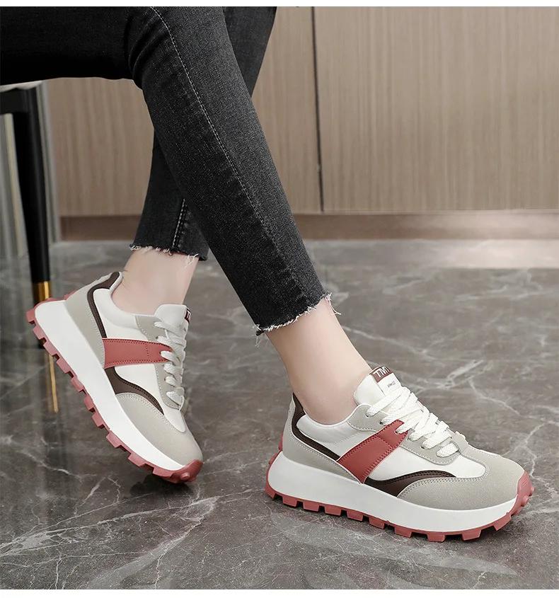 Fashion New Casual Platform Sneakers Women 2024 Leather White Women Sport Shoes Winner Thick-soled Fashion Platform Vulcanized Shoes