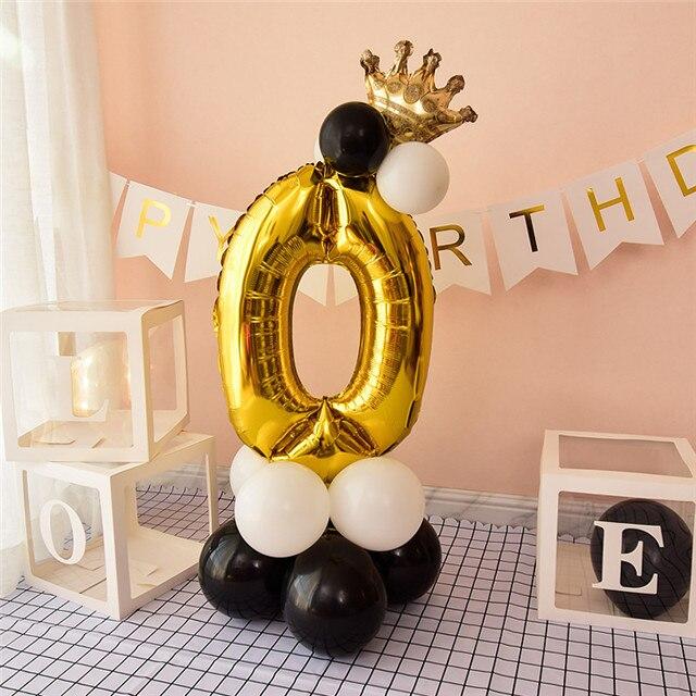 32-дюймовый 0-9 черный золотой синий воздушный шар с цифрой корона цифра гелиевый фольгированный шар детский душ день рождения вечеринка свадьба декор шары принадлежности MIT