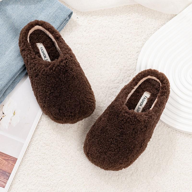 Зима 2025 Уличные Женские Плюшевые Меховые Шлепанцы Корейского Стиля с Закрытым Носком