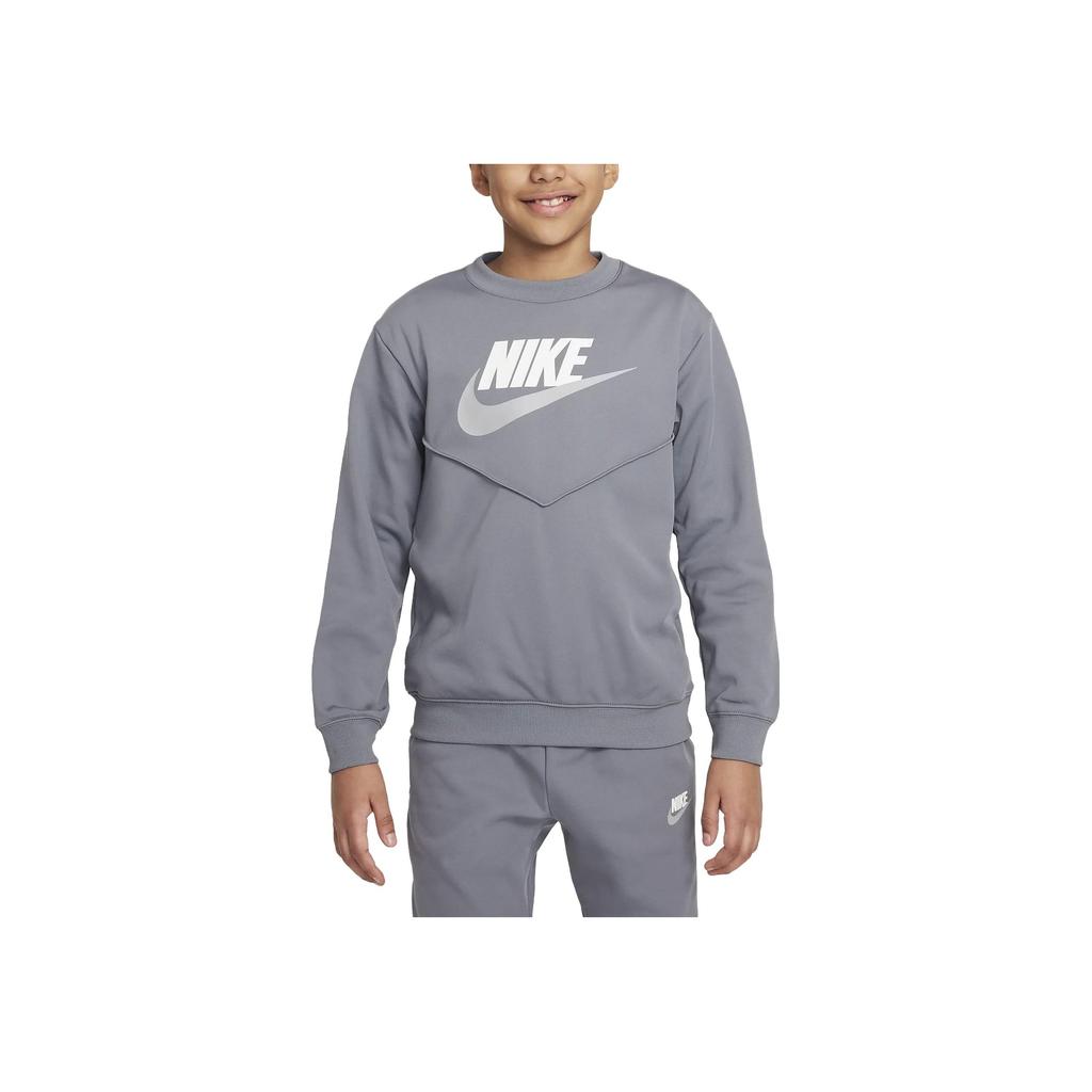 Nike Однотонная толстовка с длинным рукавом и брюки с высокой талией Повседневный спортивный комплект Детские комплекты Серый FD3090-084