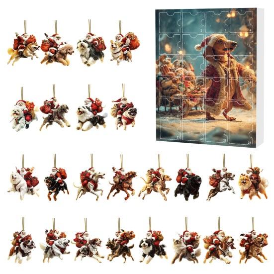 Собачий адвент-календарь 24 дня Собачья тематика Рождественский календарь обратного отсчета 2D украшения с собаками и Сантой Веселый праздничный подарок на память для семьи, детей, любителей собак