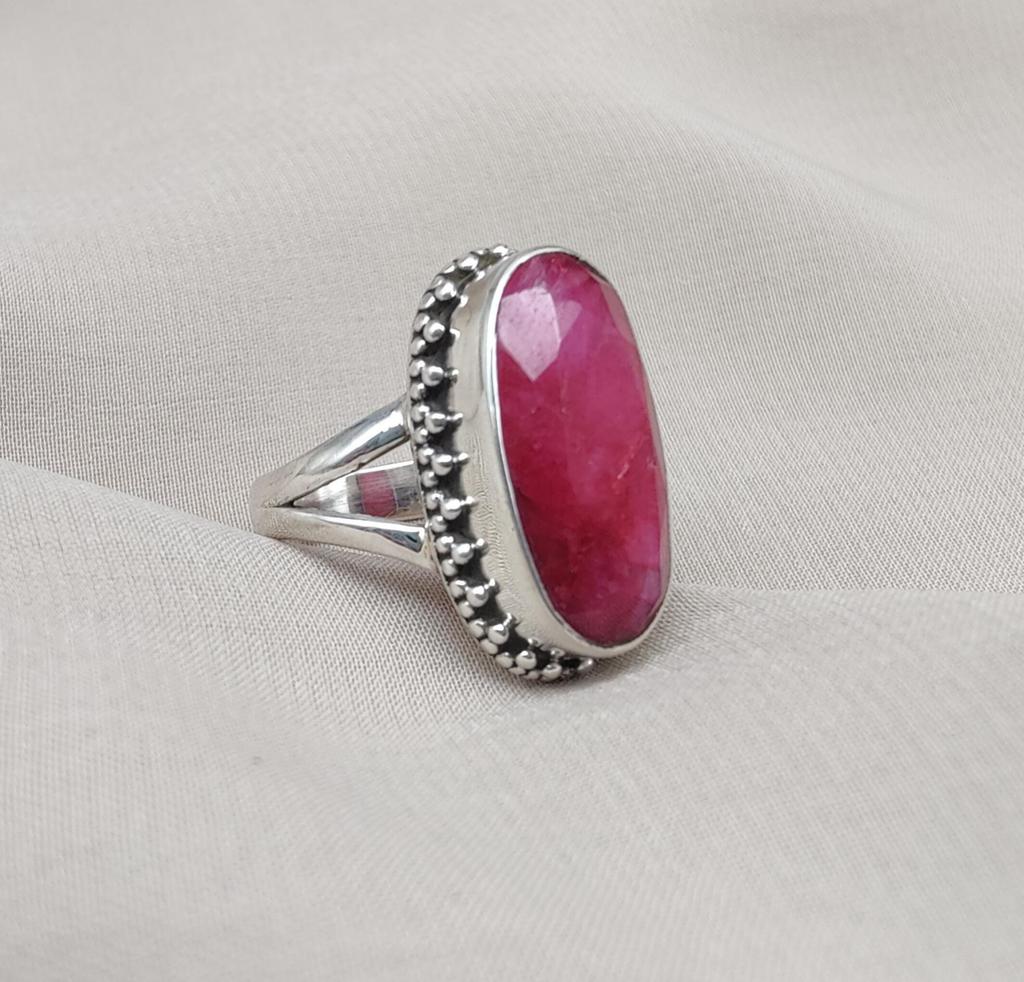 Ruby 925 Sterling Silver Ring: Handmade Boho Gemstone Statement Jewelry