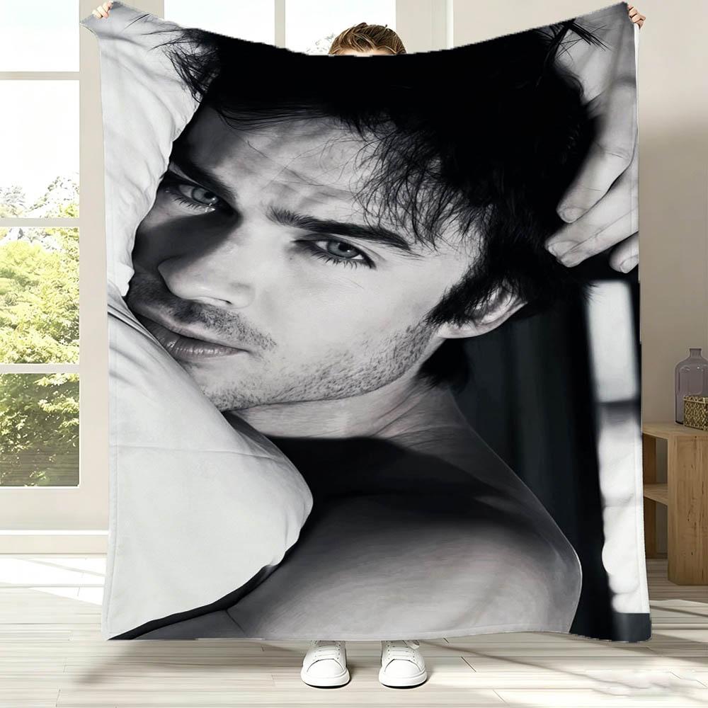 V-Vampire D-Diaries Damon Salvatore TV Flannel Blanket Soft Throw Blanket Art For Home Decor Bedroom Bed Sofa Picnic Fans Gifts