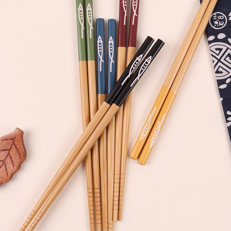 Набор бамбуковых палочек для японской сайры: Пятицветный, нескользящий, 22,5 см, для приготовления пищи и столовой.