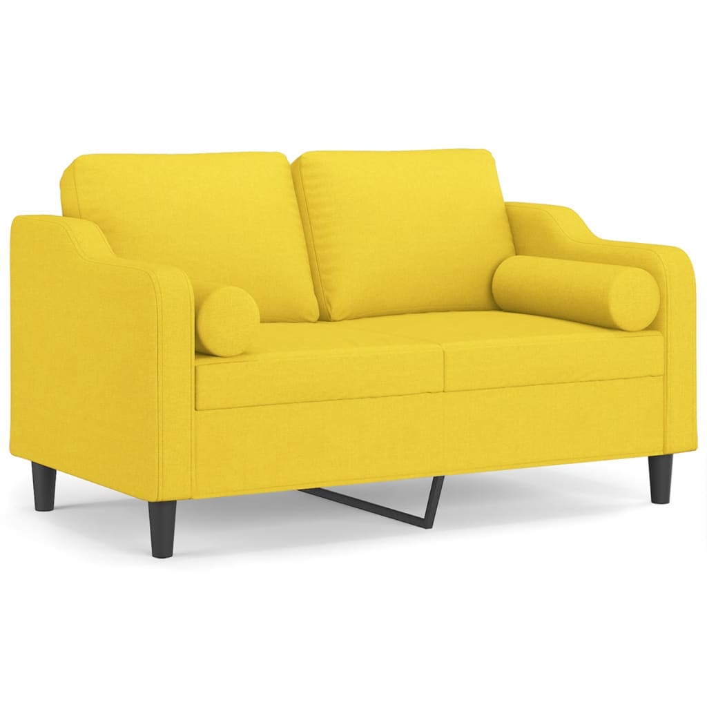 Vidaxl 2-Osobowa Sofa Z Poduszkami, Jasnożółta, 120 Cm, Tkanina