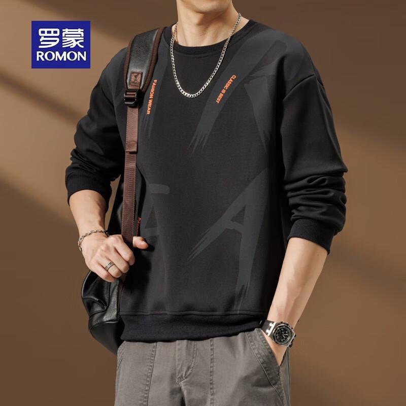 ROMON Men's Autumn/Winter Heavy Cotton-Feel Pullover Sweatshirt