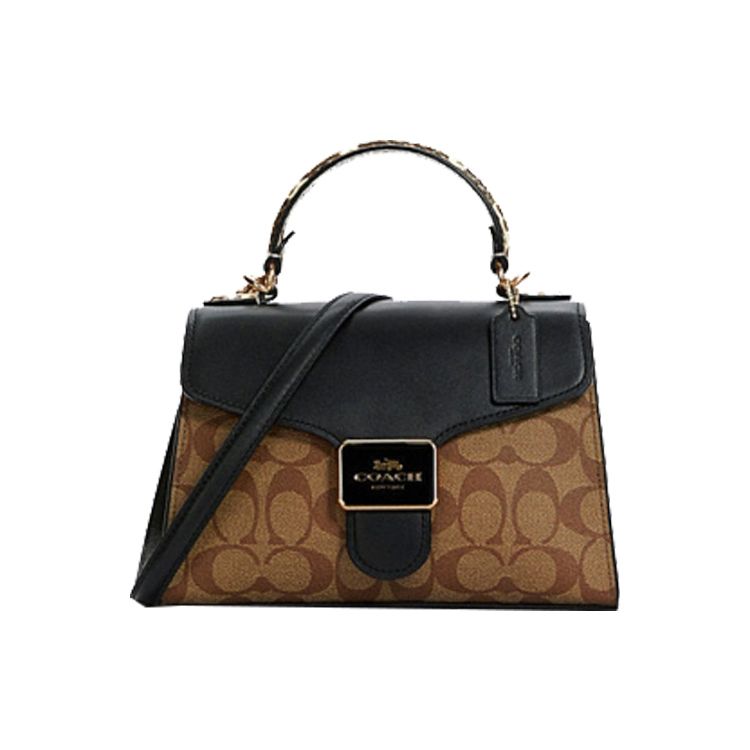 Coach Сумка женская Pepper 22 Classic Monogram с клапаном, из покрытого канваса и кожи, коричневая, черная, под змеиную кожу C1325-IMLOV