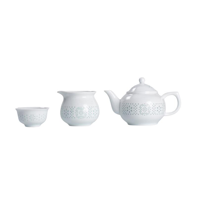 Plain pure white exquisite ceramic tea set Jingdezhen high white mud kung fu tea set teapot cover bowl tea accompaniment