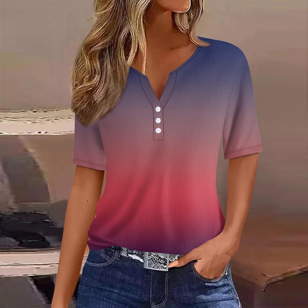 Women's T Shirt Tee Print Button Short Sleeve Tunic Daily Weekend Fashion Basic V- Neck Regular Top