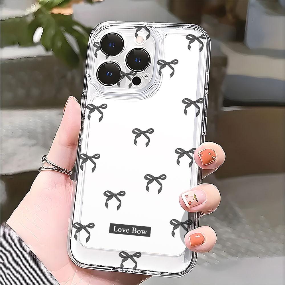 Прозрачный чехол для телефона с узором из черных бантов для IPhone 14 15 16 13 12 11 17 Pro Max 12 13 Mini Мягкий чехол