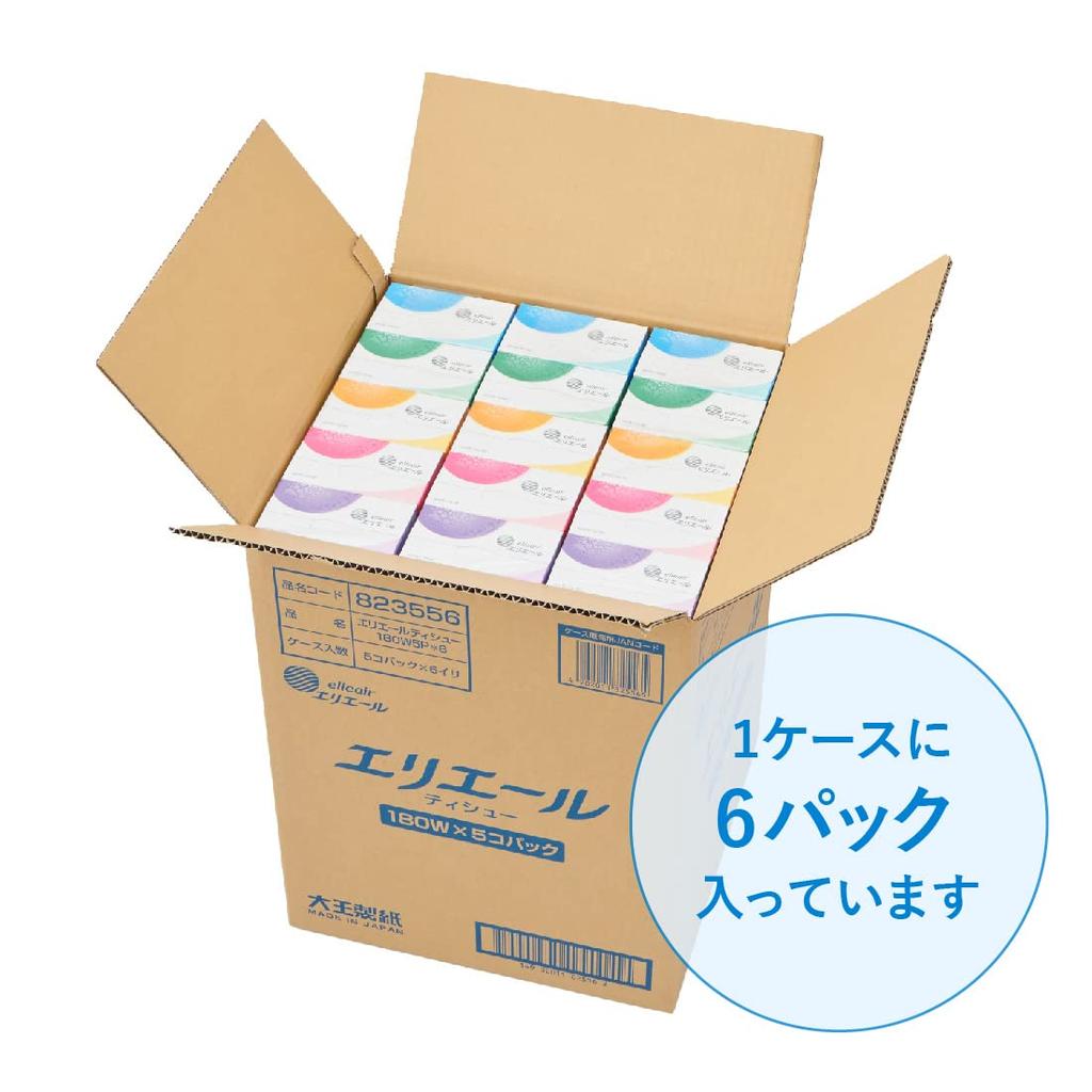 Коробка салфеток Elleair 180 пар x 30 коробок, коробки x 6 целлюлозы (5 упаковок) 100% [половина случая]
