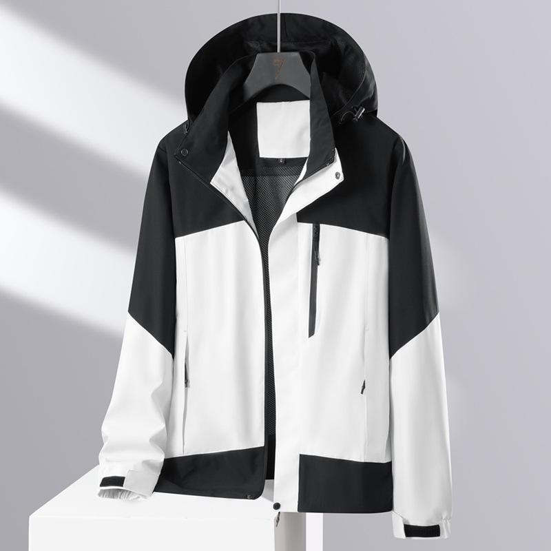 Autumn and Winter New Style Color-blocking and Mesh Outdoor Jacket Single-layer Couple Hooded Single-stroke Casual Loose Mountaineering Jacket