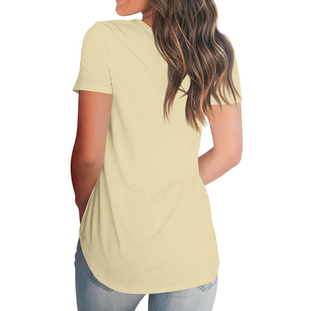 Женский свободный удобный повседневный и модный топ с V-образным вырезом, трикотажная однотонная футболка с короткими рукавами