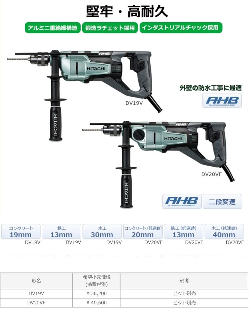 Вибрационная дрель HiKOKI для бетона 19 мм, деревообработки 30 мм, AC100 В, 710 Вт, DV19V