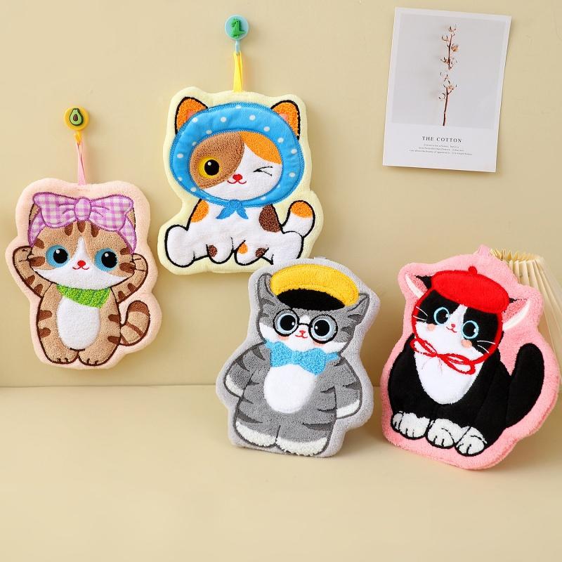 1/4 шт. Полотенца для рук из кораллового флиса в форме кошек, 4 очаровательных дизайна с котятами, Супервпитывающие Быстросохнущие Кухонные Банные Полотенца, Не линяют Современный Декор