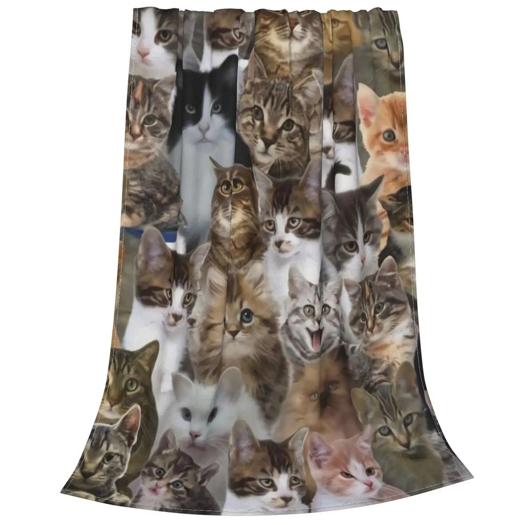 Cute Cat Kawaii Animal Design Flannel Throw Blanket Lightweight Warm Cozy Gifts for Kid and Adults Gift Suitable Couch Bed Chair