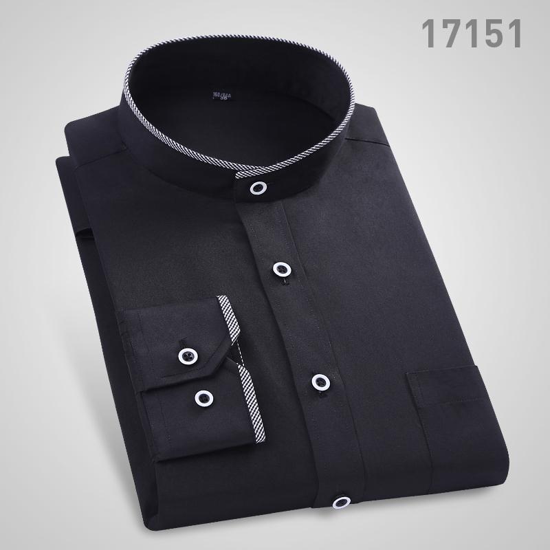 Мужская рубашка с воротником-стойкой классическая с круглым вырезом приталенная с вертикальным воротником с длинным рукавом белая рубашка