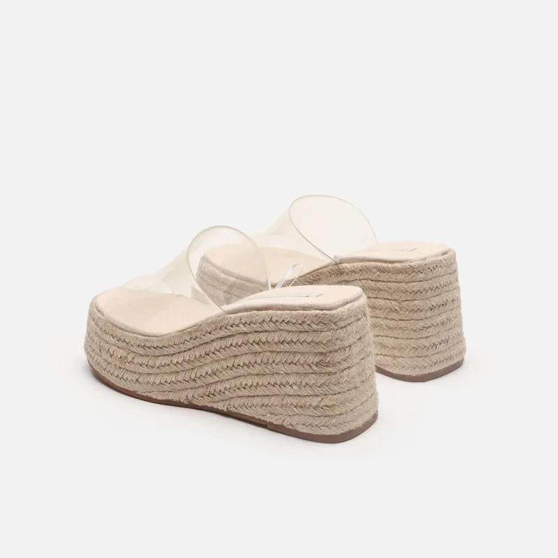 Босоножки на танкетке женские летние прозрачные тапочки на покатом каблуке для женщин уличные тапочки на платформе женская обувь больших размеров 44