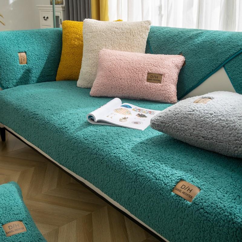 Простая подушка для дивана в скандинавском стиле, зимние подушки для сиденья дивана из овчины, утолщенная флисовая подушка, нескользящий кожаный чехол для дивана