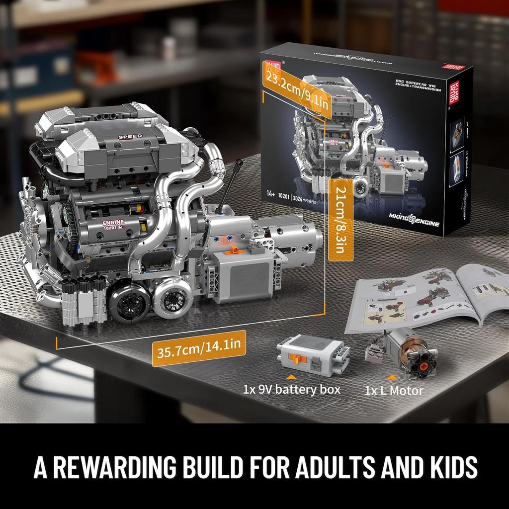 MOULD KING 10201 Технический игрушечный автомобильный двигатель Моторизованный суперкар W16 Двигатель + Трансмиссия Строительный блок Кирпич Подарок детям