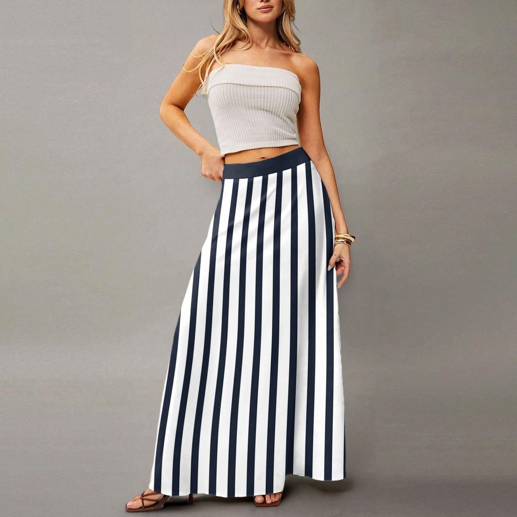 Женская повседневная складная юбка макси с высокой талией, драпированная, свободного кроя, с карманом, в полоску, в клетку