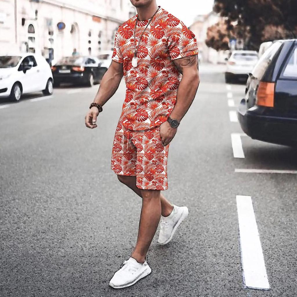 Летние модные мужские комплекты из 2 предметов, спортивные костюмы, повседневные футболки с короткими рукавами и 3D принтом + шорты, брюки, костюмы, мужская одежда, наряд