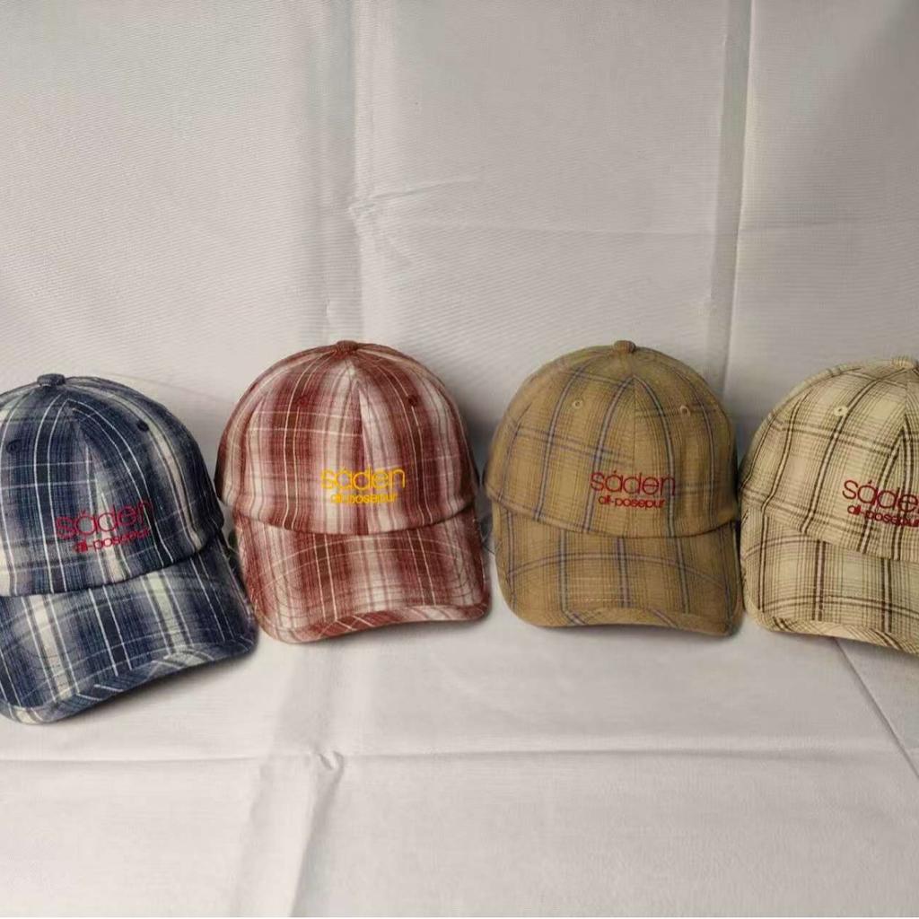 Plaid retro breathable baseball cap for summer, makes the face look smaller, with English embroidery, sun-shading, versatile, suitable for large head