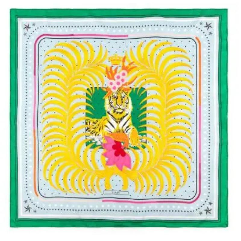 90cm Manual Hand Rolled Twill Silk Scarf Women Lovely Forest Tiger Square Scarves Echarpes Foulards Femme Wrap Bandana Hijab